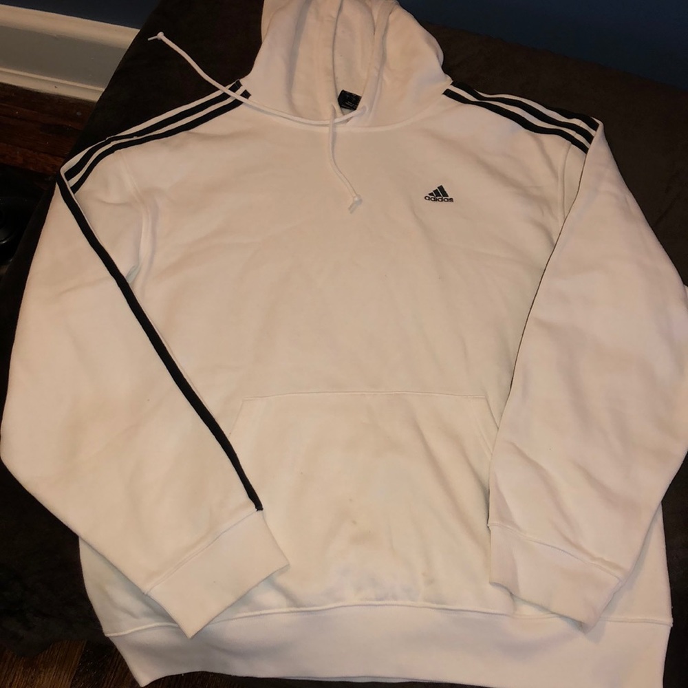 Men’s white pull over Adidas hoodie size L